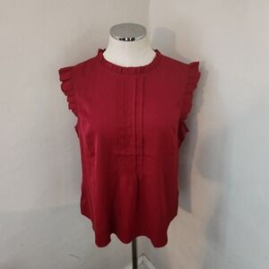 Allegra K Ruffle Mock Neck Sleeveless Blouse Top Burgundy Size L